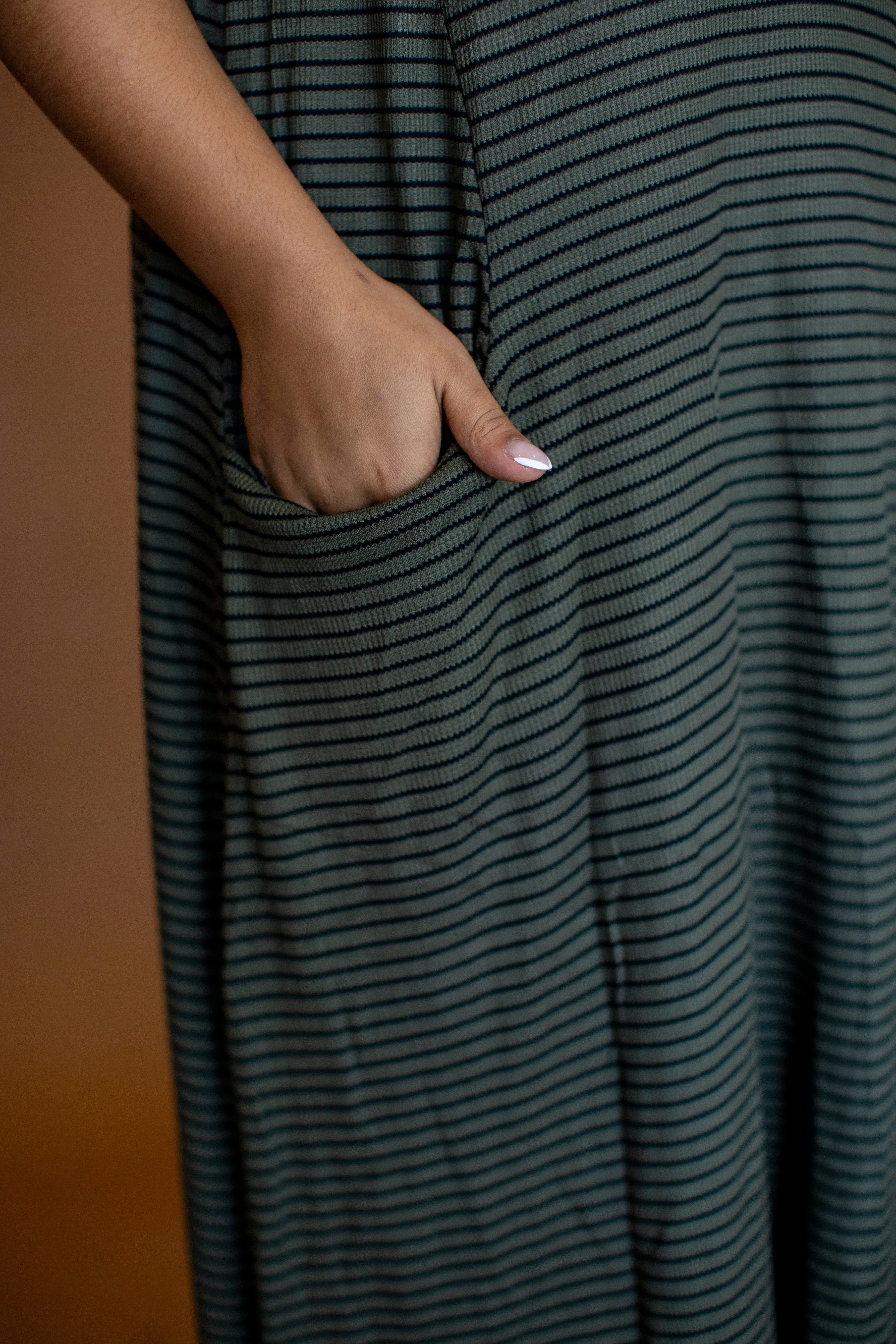 Jessi Dress Olive & Black Stripped Rib