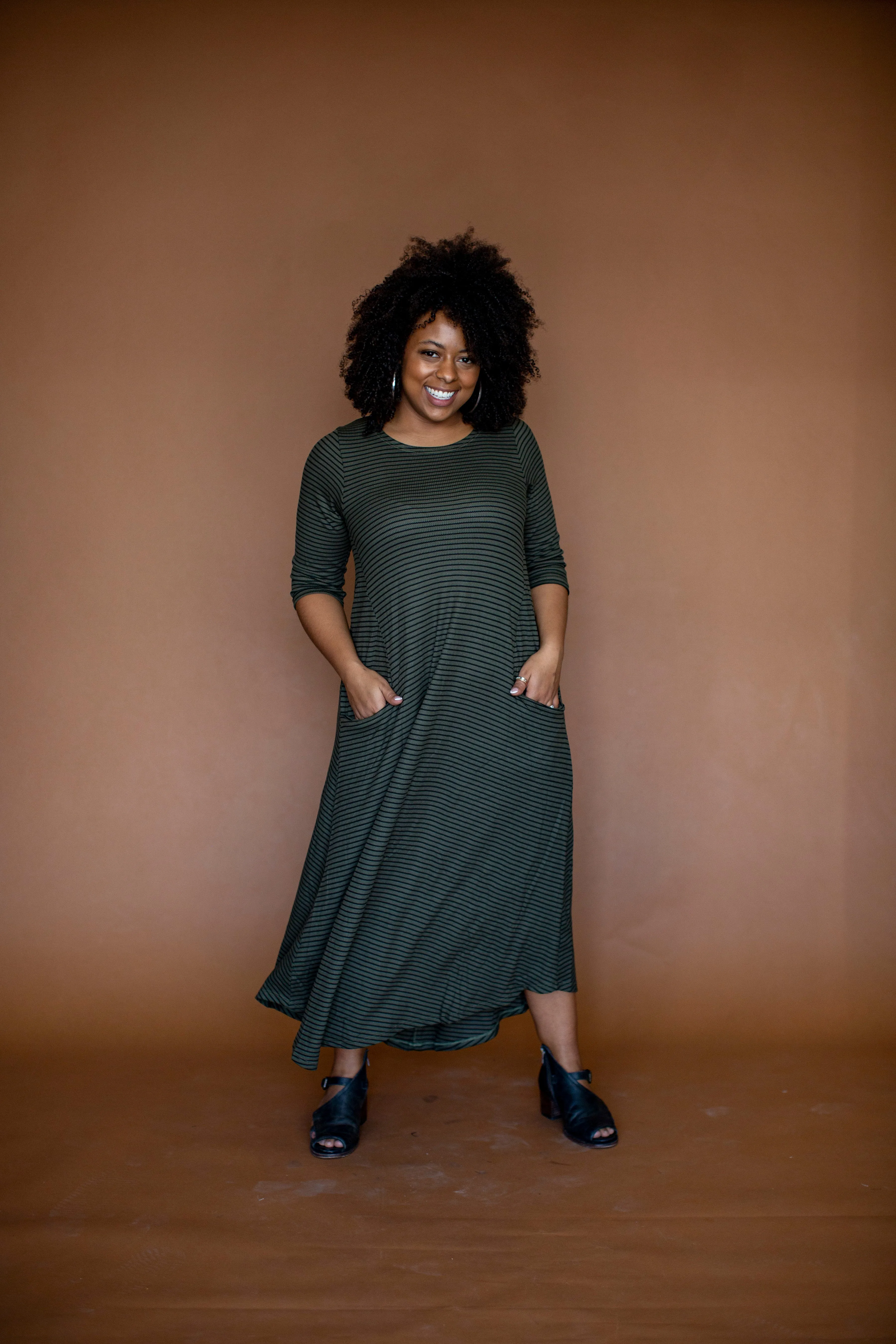 Jessi Dress Olive & Black Stripped Rib