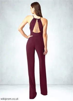 Jordyn Pleated Luxe Knit Jumpsuit with Belt Cabernet SWKP0019817