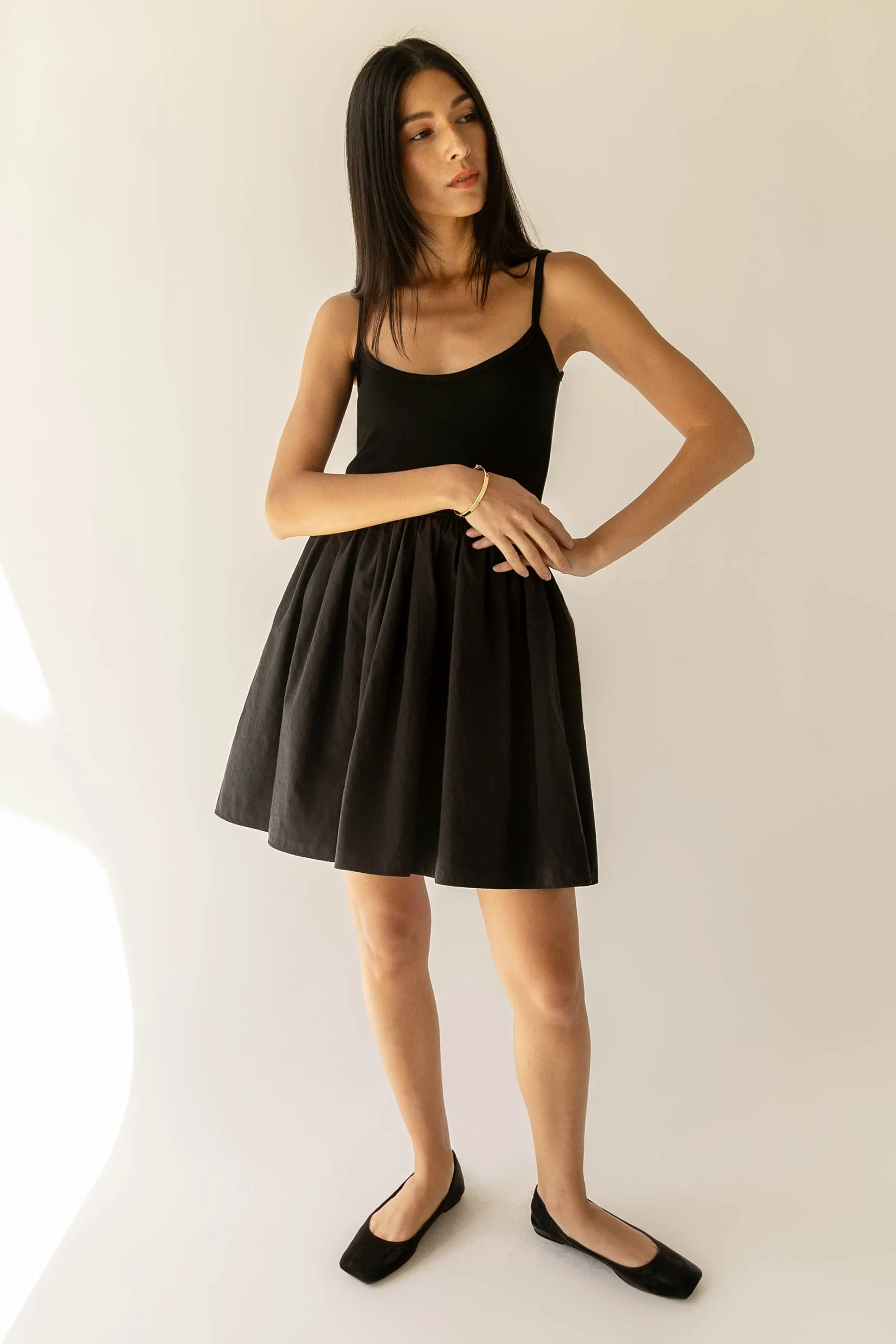 KNIT AND NYLON MINI DRESS