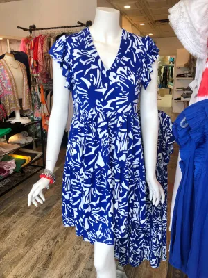 Knit Short Sleeve Dress - Royal/White