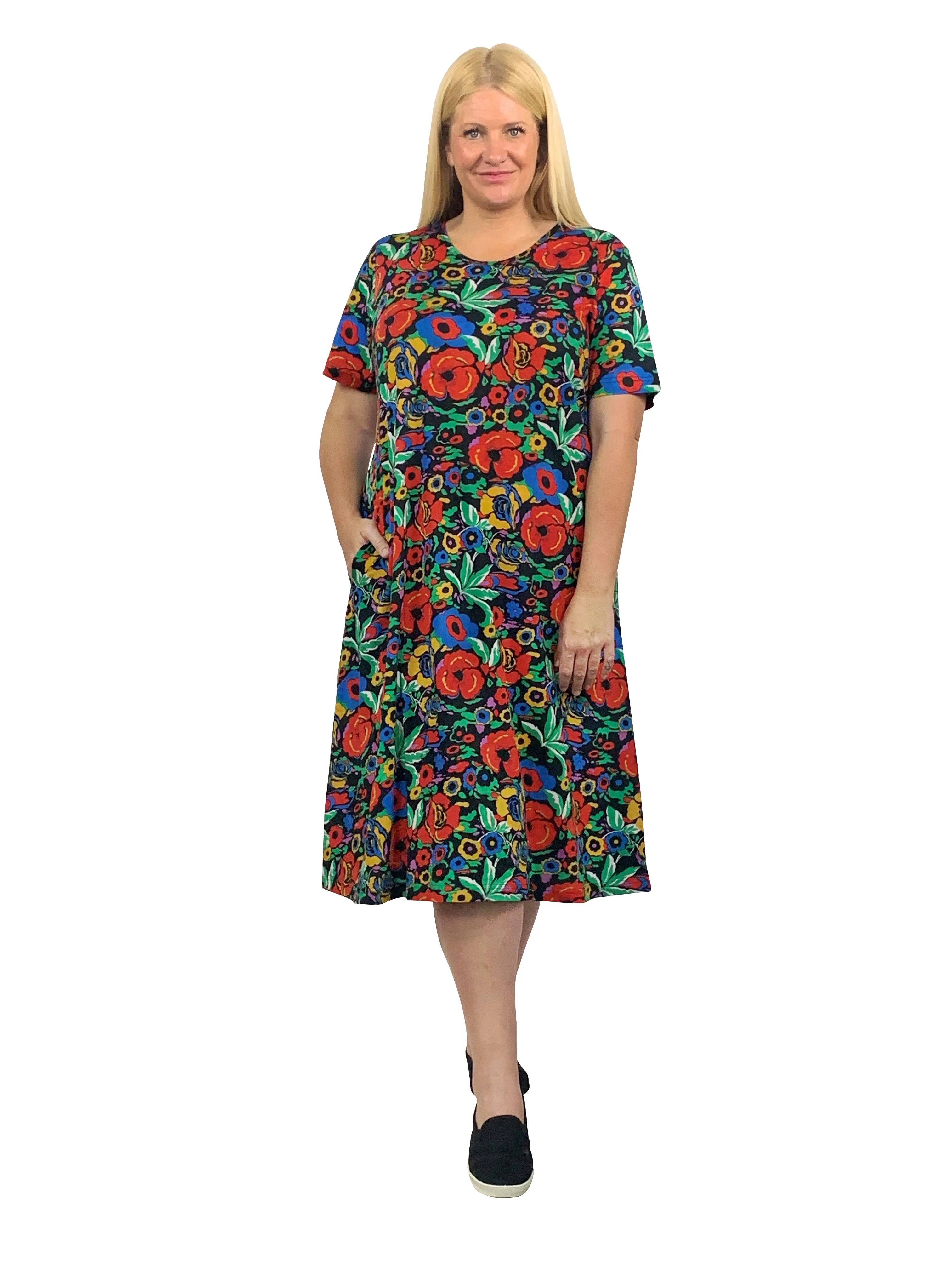 La Cera Printed 100% Cotton Knit A-Line Dress