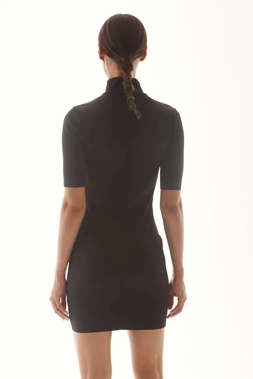 Lanston Train Ribbed 3/4 Zip Dress in Black