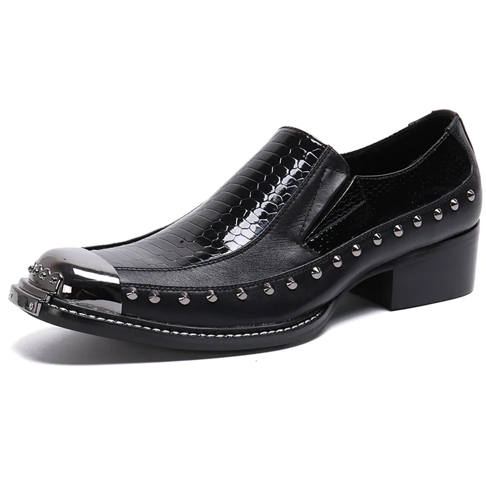 Men Steel Toe Studs Two Tones Slip On Formal Shoes