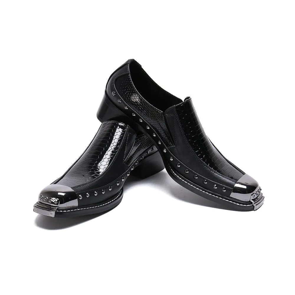 Men Steel Toe Studs Two Tones Slip On Formal Shoes