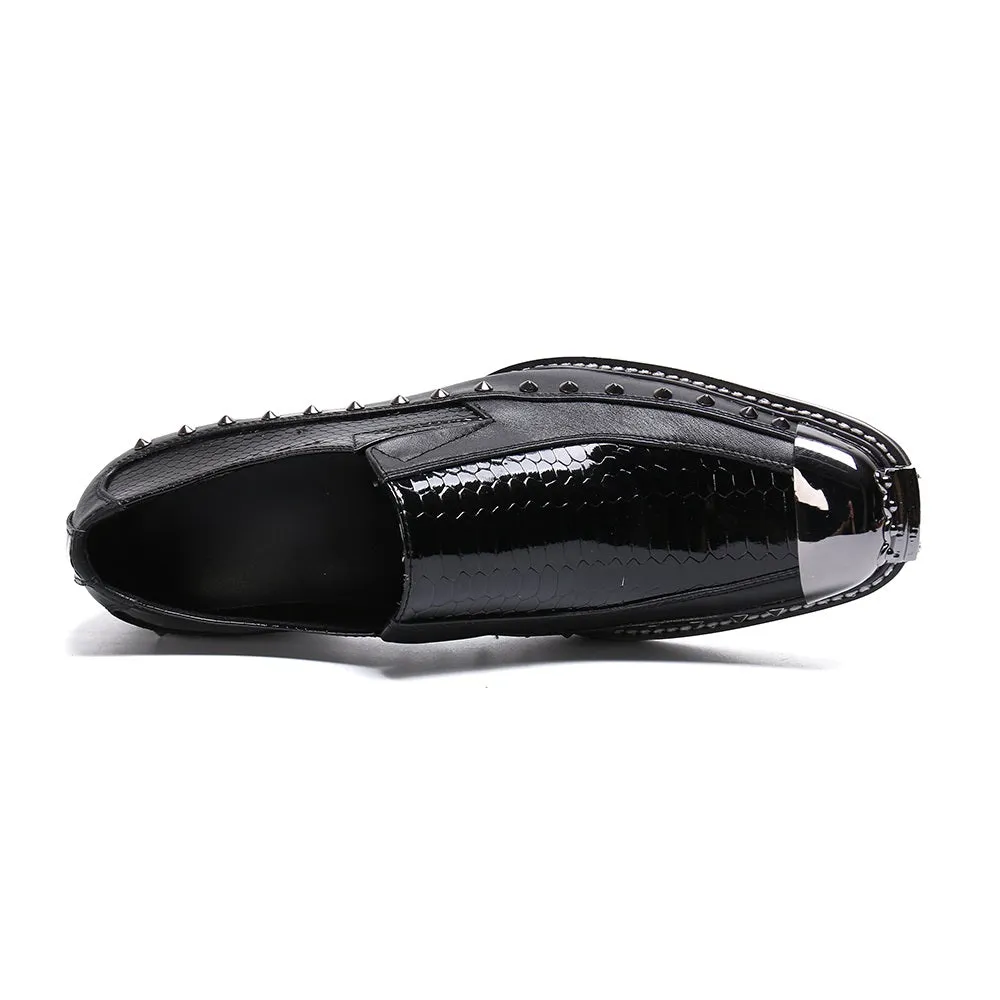 Men Steel Toe Studs Two Tones Slip On Formal Shoes
