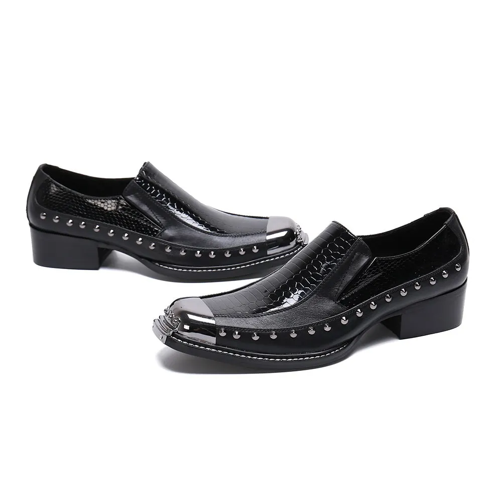Men Steel Toe Studs Two Tones Slip On Formal Shoes