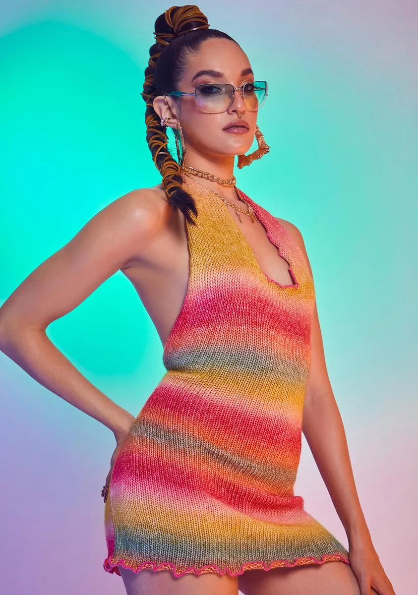 Multi Halter Rainbow Knit Mini Dress