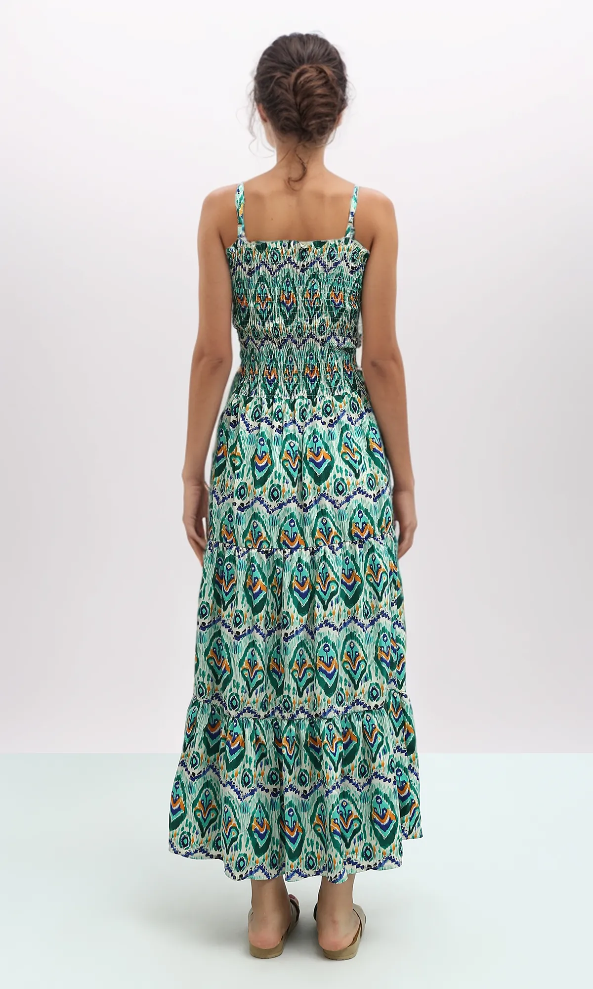 O192255 Green & Blue Ruffle Sleeveless Midi Dress