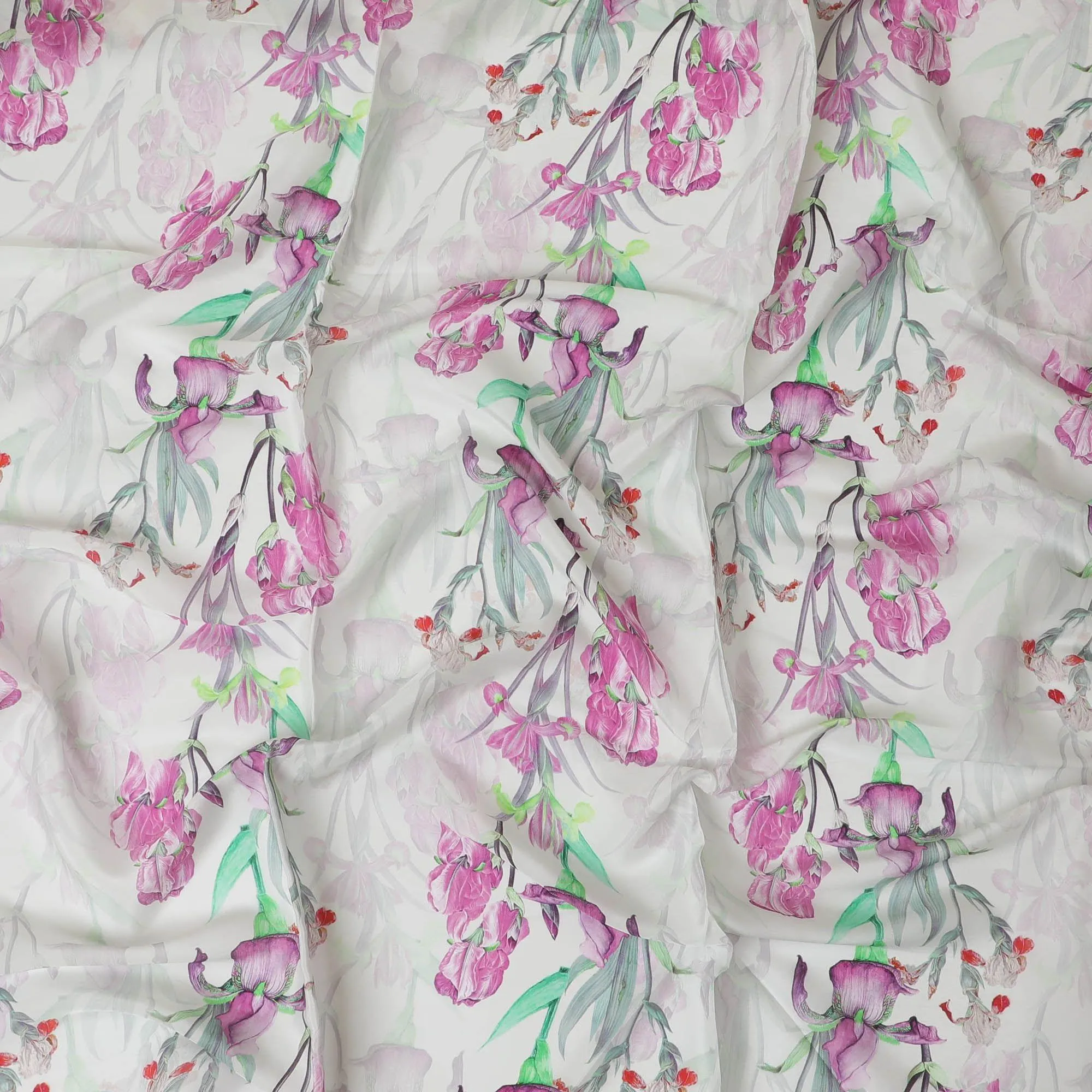 Off white synthetic crepe fabric with multicolor print in floral design-D10020