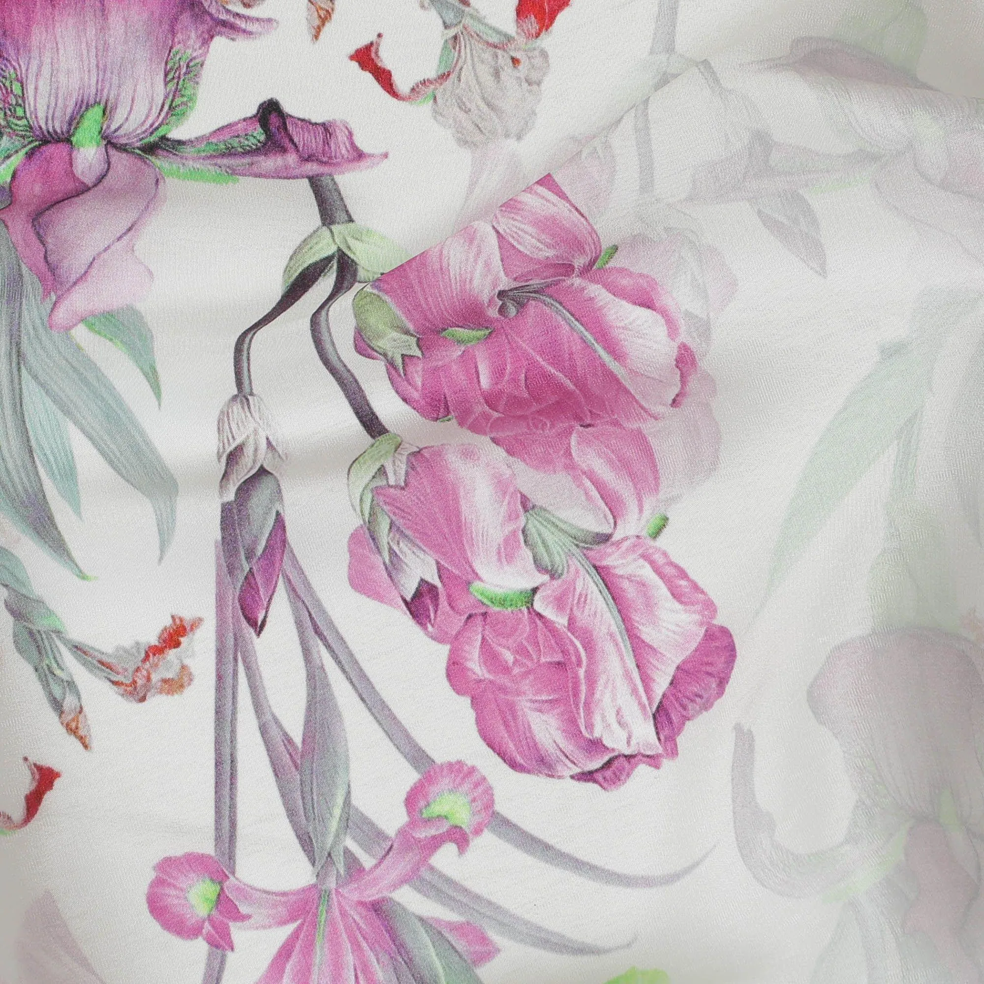 Off white synthetic crepe fabric with multicolor print in floral design-D10020