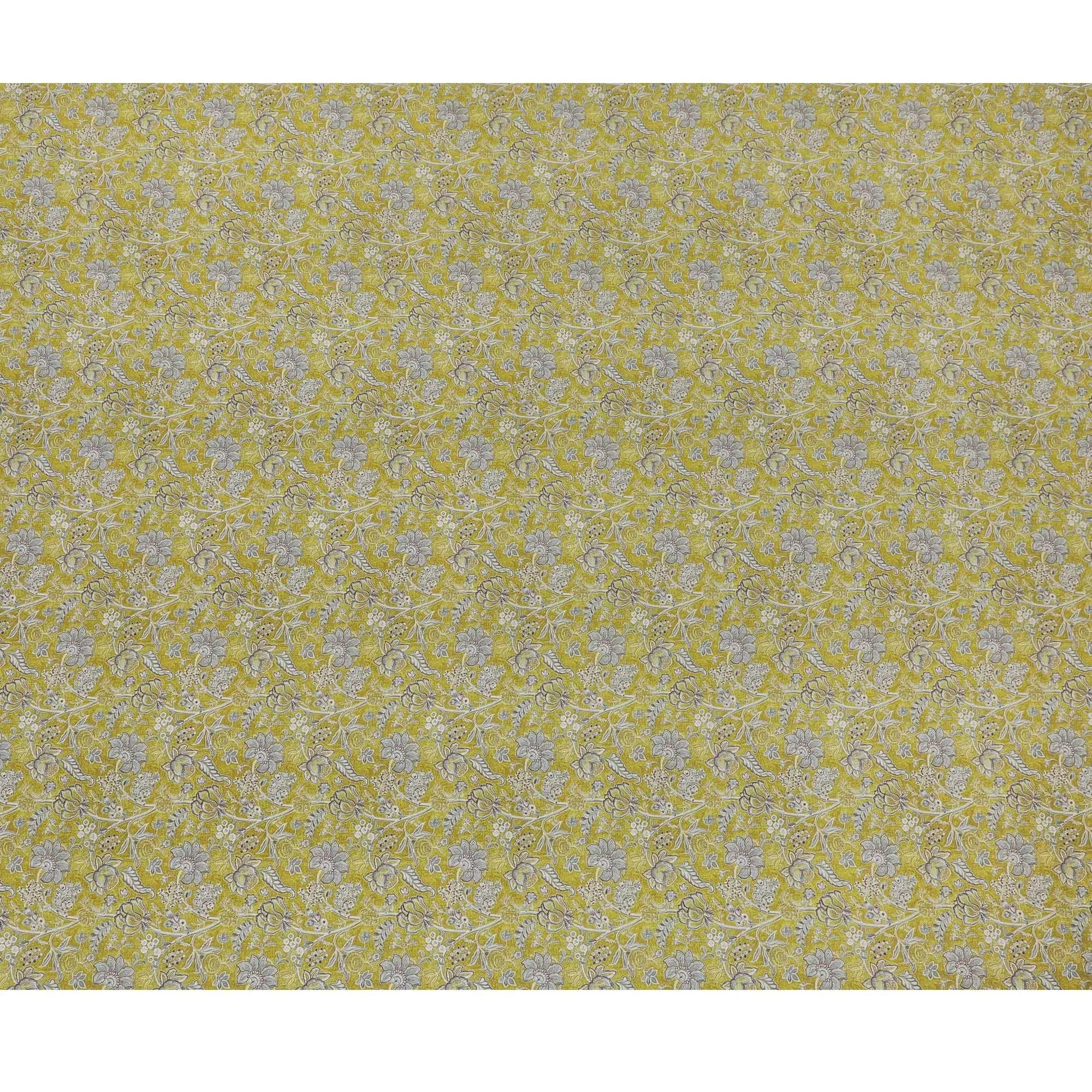 Olive green synthetic crepe fabric with grey and maroon digital prints in floral design-D15780