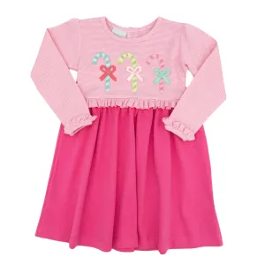 Pima Knit Dress with Candy Cane Applique - FINAL SALE