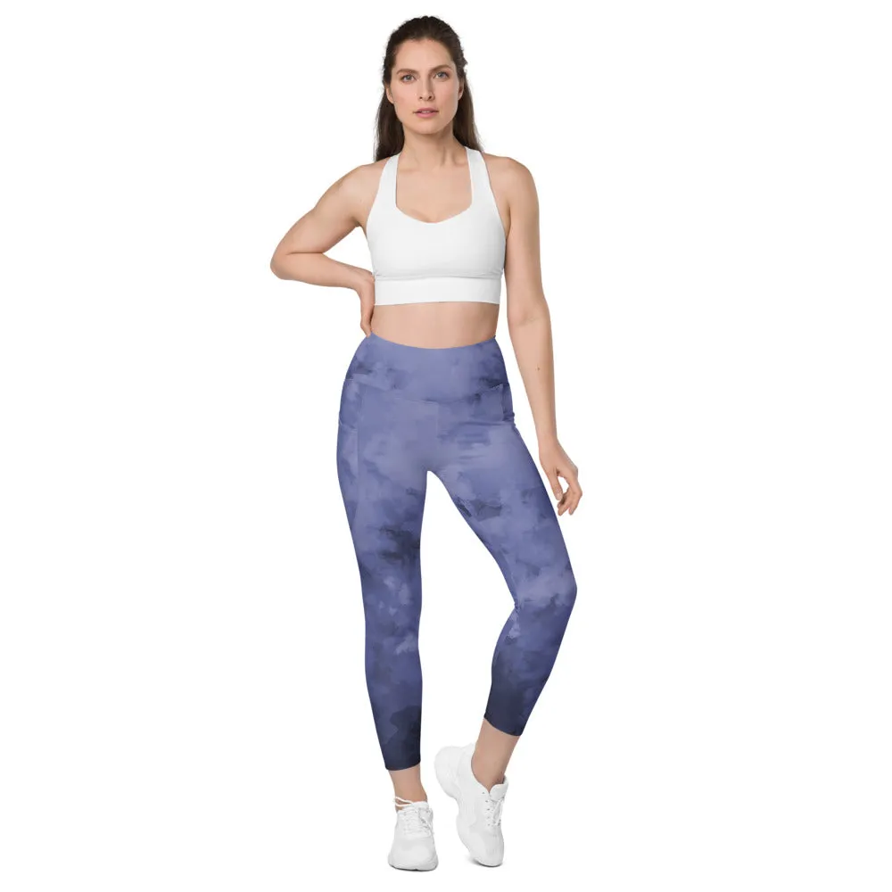 Purple Abstract Women's Tights, Abstract Best Leggings With Pockets For Women - Made in USA/EU/MX