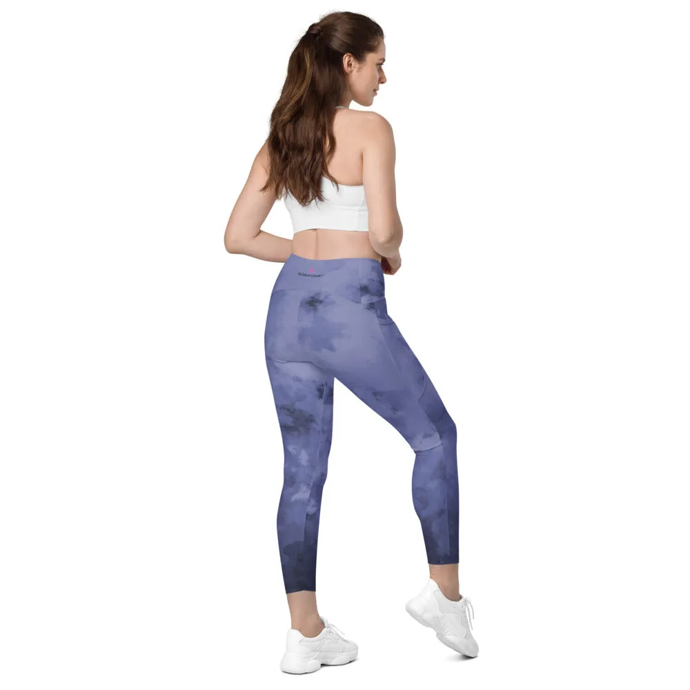 Purple Abstract Women's Tights, Abstract Best Leggings With Pockets For Women - Made in USA/EU/MX