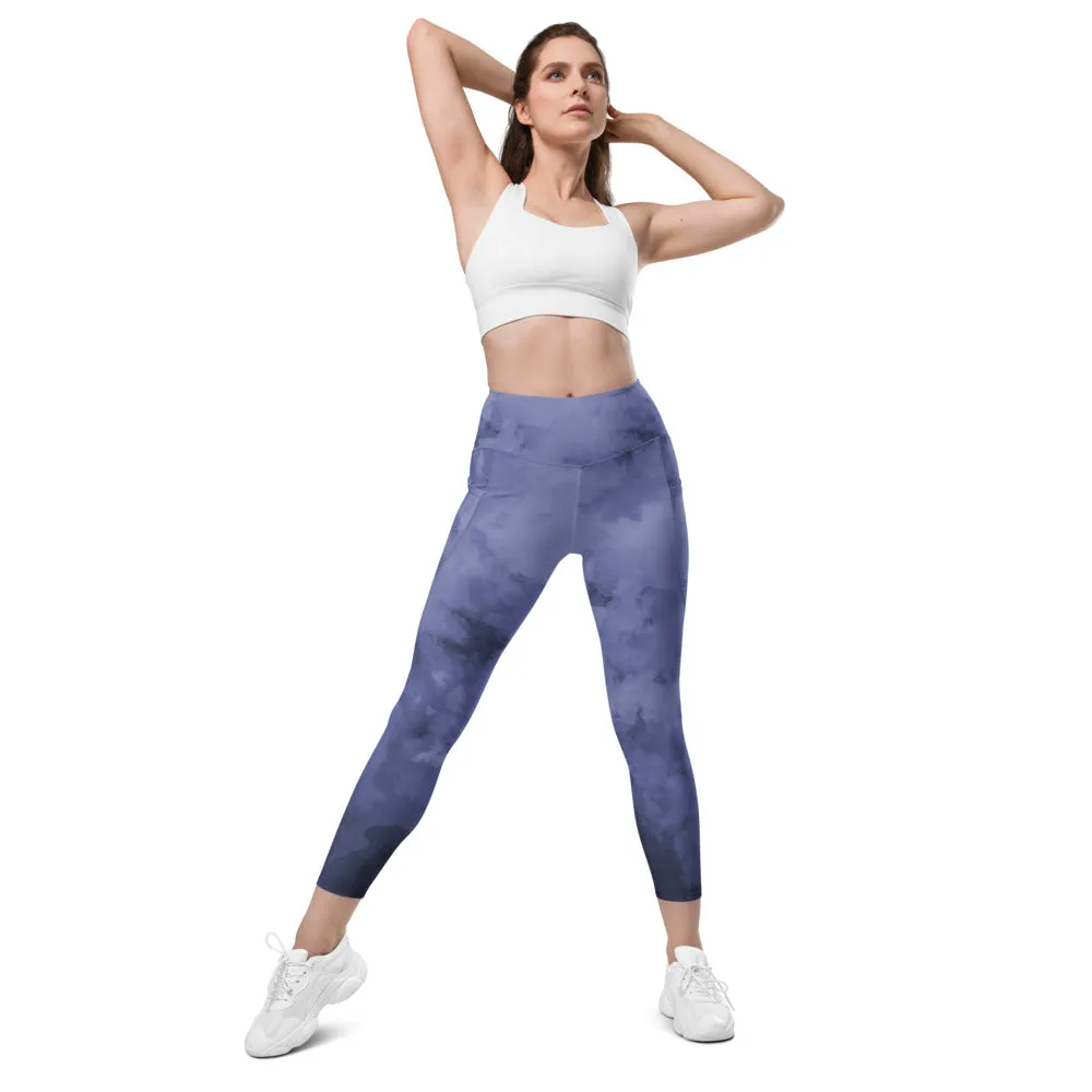Purple Abstract Women's Tights, Abstract Best Leggings With Pockets For Women - Made in USA/EU/MX