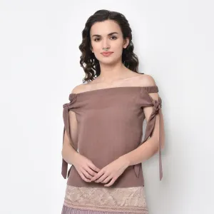 Rose Pink Off Shoulder Tie Up Top