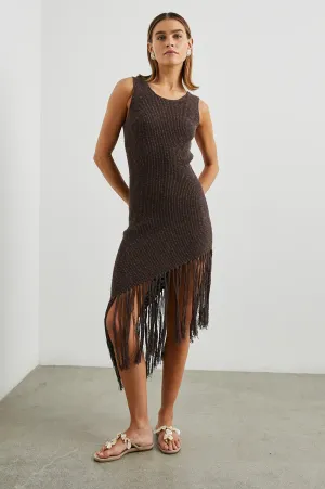 Rylee Asymmetrical Fringe Dress - Umber
