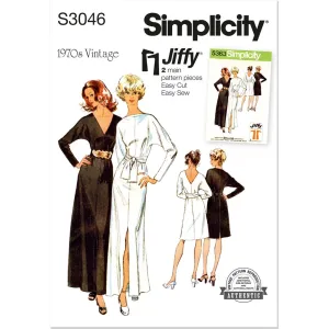 Simplicity Sewing Pattern S3046 Misses' Knit Dress in Two Lengths Worn Forward or Backward and Sash