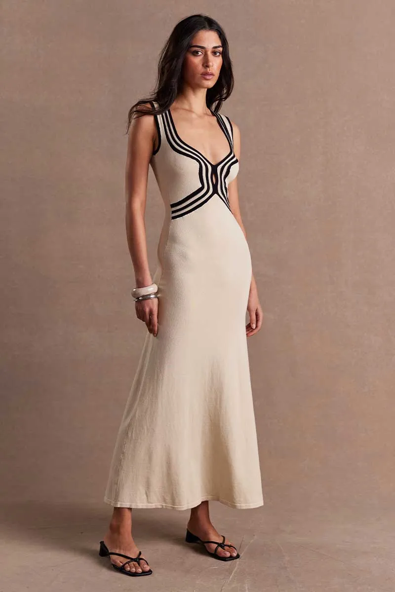 SWELL KNIT DRESS - ECRU / BLACK
