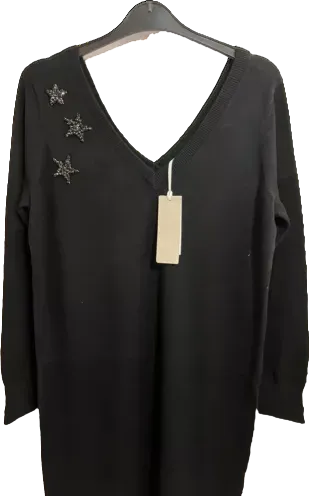 The White Company Black Wool/cotton Blend Embellished Star Party Knit Dress UK 8