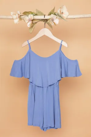 Toddler Girls Blue Cold Shoulder Cami Romper /1-2-1