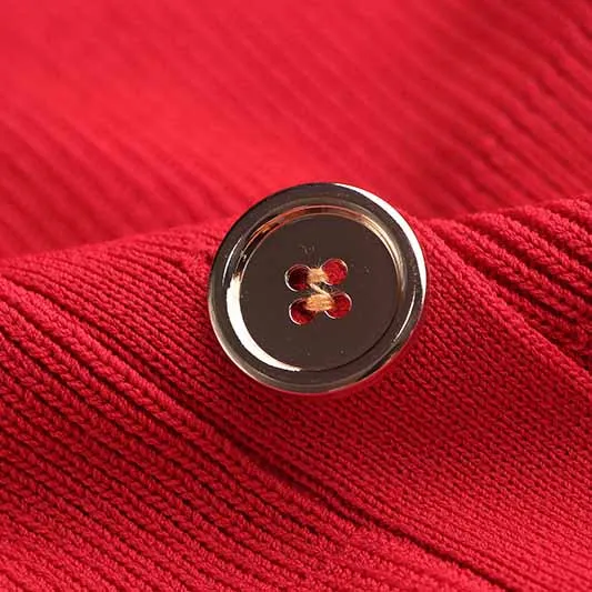 Women Ribbed-knit Red Minidress Short-sleeve Dress V-neck Cockail Dress